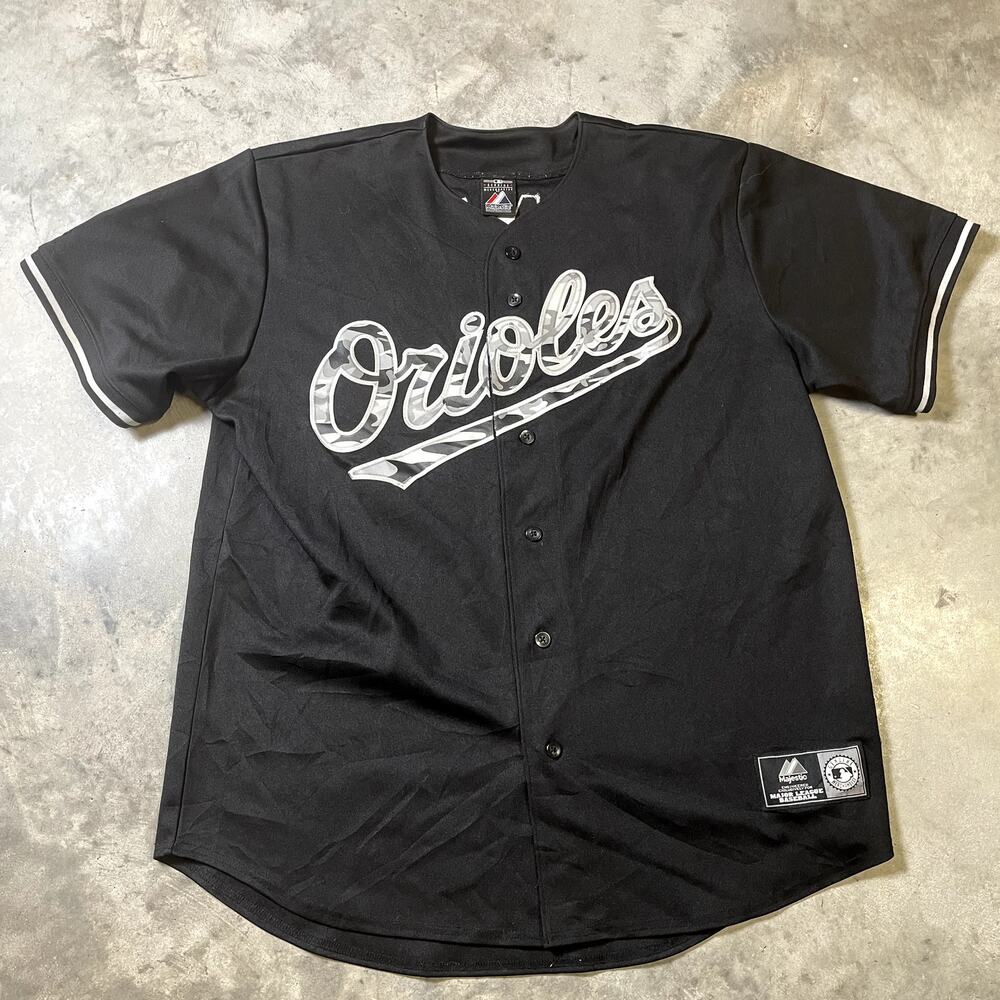 Adam Jones Majestic Black Orioles Button-Up Long Sleeve Baseball Jersey